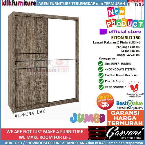 Foto Produk Lemari Pakaian Sliding Jumbo 150 cm ELTON SLD 150 GARVANI Alphina Oak dari klikfurniture