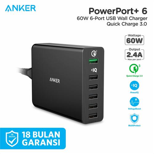 Foto Produk Wall Charger Anker PowerPort+ 6 Quick Charge 3.0 Black - A2063 - Hitam dari Anker Indonesia