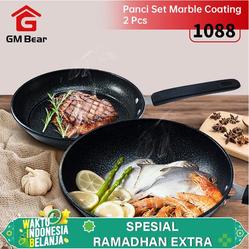 Foto Produk GM Bear Panci Set Wajan Marble Coating isi 2pcs 1088-Panci Marble dari GM Bear