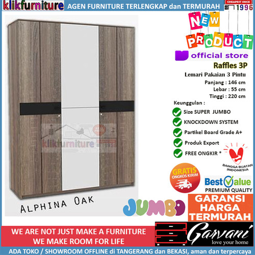 Foto Produk Lemari Pakaian 3 Pintu Jumbo Raffles 3P Garvani - Alphina Oak dari klikfurniture