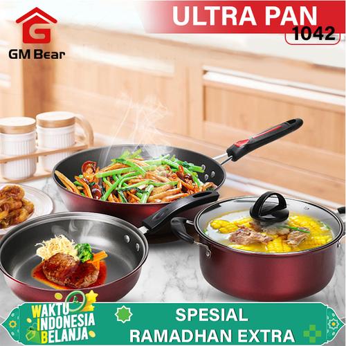 Foto Produk GM Bear Wajan set Panci Teflon 1 Set 3 pcs 1042-Panci Teflon Set 3 dari GM Bear