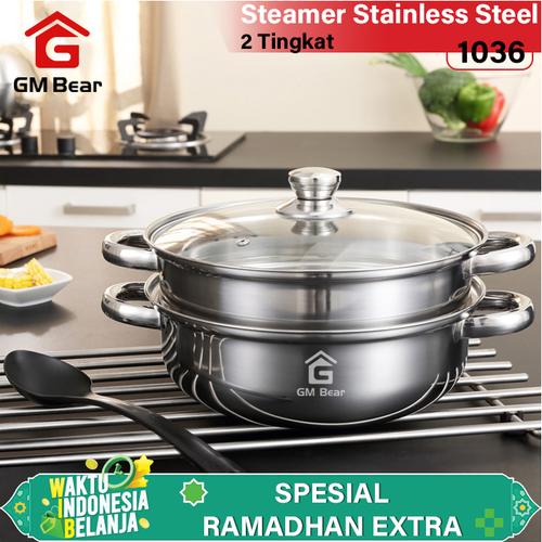 Foto Produk GM Bear Panci Steamer kuat Stainless 1036 - Steamer Kuali Stainless St dari GM Bear