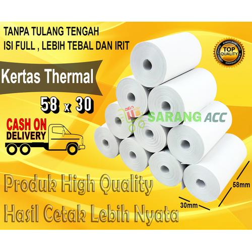 Gambar KERTAS STRUCK PRINTER THERMAL 58 x 30mm PAKET ISI 10 ROLL - 58x30mm 10 roll dari SARANG ACC shop undefined Tokopedia