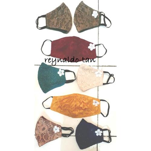 Foto Produk 12 Pcs Masker Monyong Bunga Bahan Blukat Kualitas Oke Earloop dari reynaldo-tan