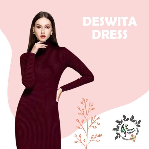 Foto Produk Deswita Casual Dress | Gaun Rajut Turtleneck Lengan Panjang BodyCon dari shanum hijabstore