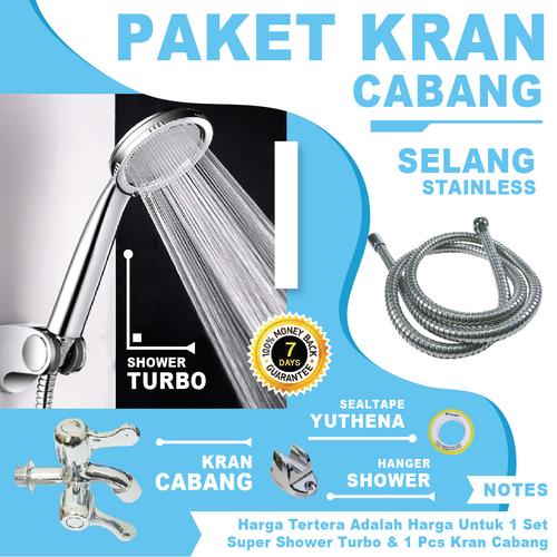 Foto Produk Bundle Kran Cabang dan Shower Mandi TURBO JET Hand Shower dari YuThena Official Store