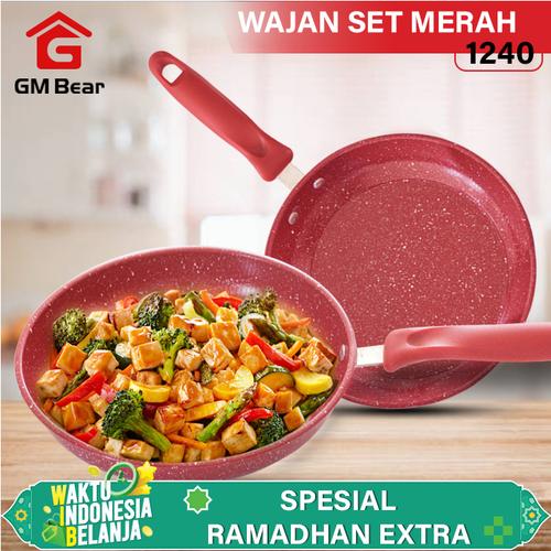 Foto Produk GM Bear Wajan Set Penggorengan Merah isi 2pcs 1240 - Frying Pan Set dari GM Bear