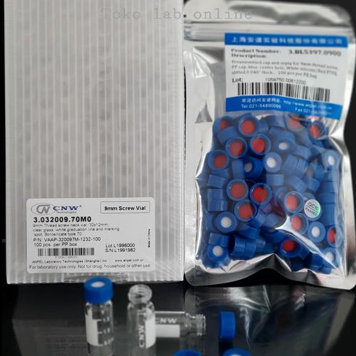 Jual Vial HPLC GC 2ml clear glass + preslit septa + caps, isi 100pcs