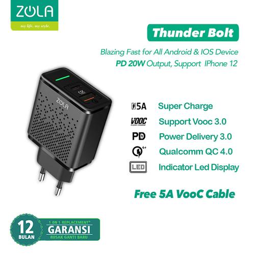 Foto Produk Zola Thunder Bolt Charger Fast Charging VOOC 3.0 ,PD,QC3.0,SuperCharge dari Zola Indonesia