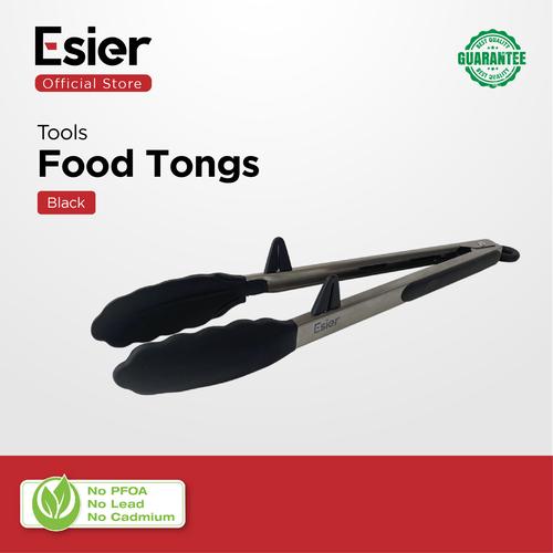 Foto Produk Esier Silicon Food Tongs - Penjepit / Capit Makanan Silikon Stainless - Hitam dari Esier Official Store