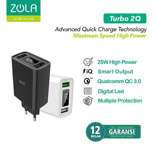 Foto Produk ZOLA Turbo 2Q Gen2 Smart Led Quick Charge 3.0 USB Charger Dual Output - Putih dari Zola Indonesia