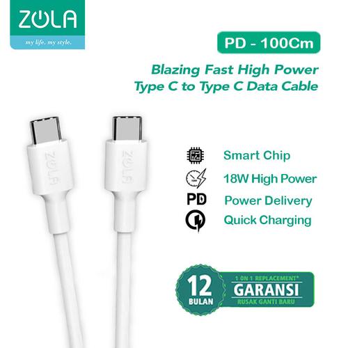 Foto Produk ZOLA Cable Power Delivery (PD) 100cm Cable USB Type C to USB Type C - Putih dari Zola Indonesia