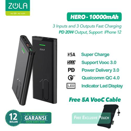 Foto Produk Zola Hero Powerbank 10000mAh Fast Charge VOOC 3.0,PD,QC3.0,SuperCharge dari Zola Indonesia