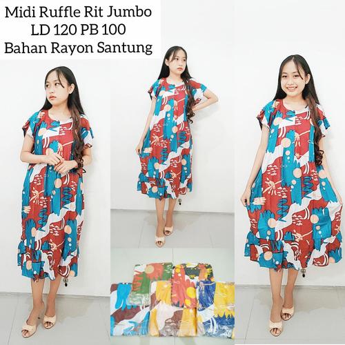 Foto Produk Daster Midi Ruffle(zipper) Beli Ecer Harga Grosir Motif Random dari Ciewie Homedress