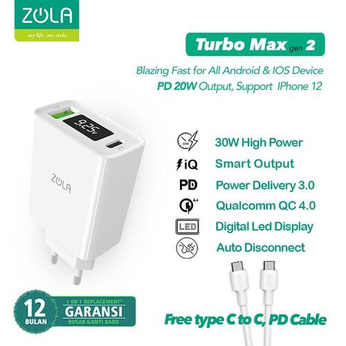 Foto Produk Zola Turbo Max Gen2 Charger QC 3.0 & PD For Ipad pro & Macbook Max 30W - Putih dari Zola Indonesia