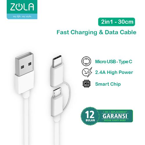 Foto Produk Zola Fast Charging 2 In 1 Cable Data Sync Micro USB & USB Type-C 30CM dari Zola Indonesia