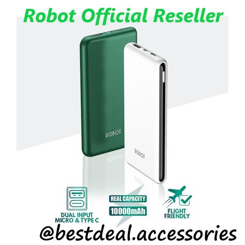 Foto Produk Robot RT180 10000mAh Powerbank Dual Input Port Micro USB & Type C - Putih dari bestdeal official