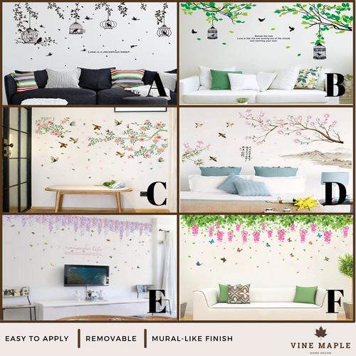 Foto Produk VineMaple Branch, Flower, Tree & Frame - Stiker Dinding / Wall Sticker - A - 50x70cm dari Vine Maple Home Decor
