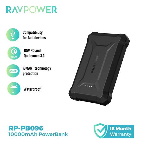 Foto Produk RAVPower RP-PB096 10050mAh PD 18W+QC 3.0 Waterproof Powerbank Black dari RAVPower Official Store