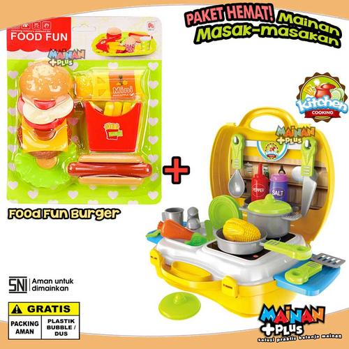 Foto Produk PAKET MAINAN ANAK PEREMPUAN MASAK MASAKAN KITCHEN SET FOOD BURGER dari MainanPlus