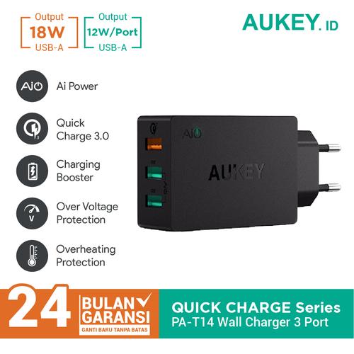 Foto Produk Aukey Charger PA-T14 3 Ports 42W Quick Charge QC 3.0 & AiQ - 500063 dari Aukey Lampung