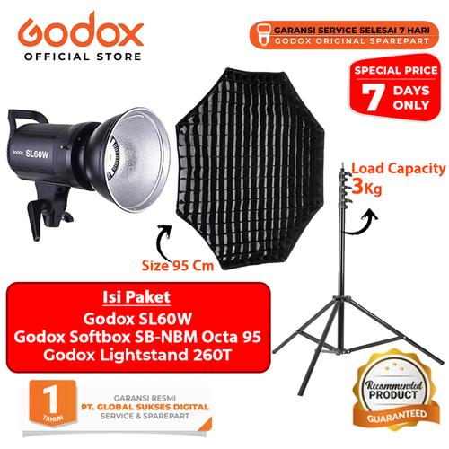 Foto Produk Godox SL60W Video LED Bowens Mount Paket Softbox + Lightstand dari Godox Official Store