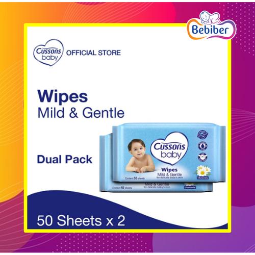 Foto Produk Cussons Baby Wipes 50's (BELI 1 GRATIS 1) / BEBIBER - Wipes Biru dari tokobebiber