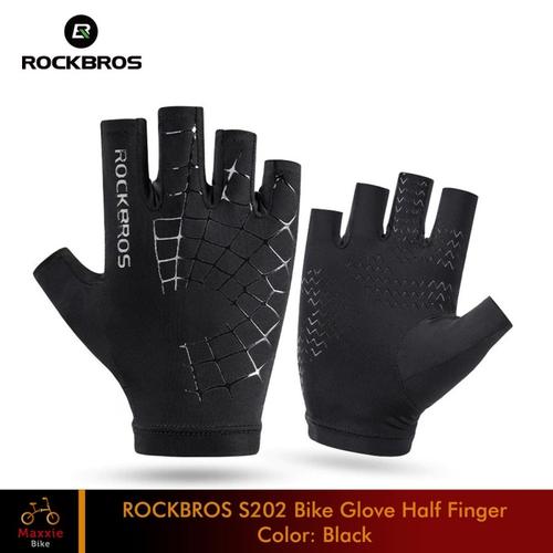 Gambar ROCKBROS S202 Half Finger Gloves Sarung Tangan Sepeda Elastic Black - S, Black dari Maxxiebike Jakarta Utara Tokopedia