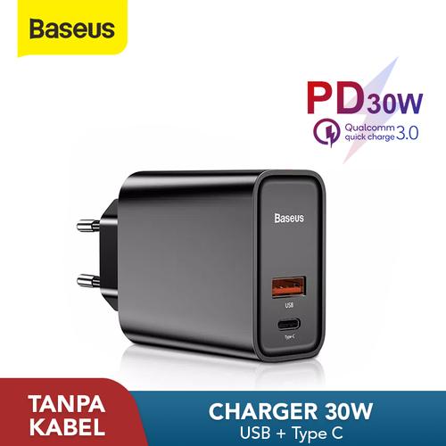 Foto Produk KEPALA CHARGER BASEUS FAST CHARGING QC3.0/4.0 DUAL USB / TYPE-C 30W 5A - USB TC HITAM dari Baseus Official Store