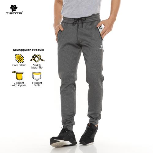 Foto Produk Tiento Celana Jogger Panjang Pria Long Pants Joger Basic Grey Sporty - M dari TIENTO