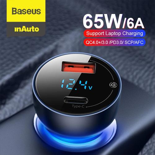 Promo BASEUS 65W CAR CHARGER MOBIL FAST CHARGING TYPE C PD+USB QUICK CHARGE abuabu gelap