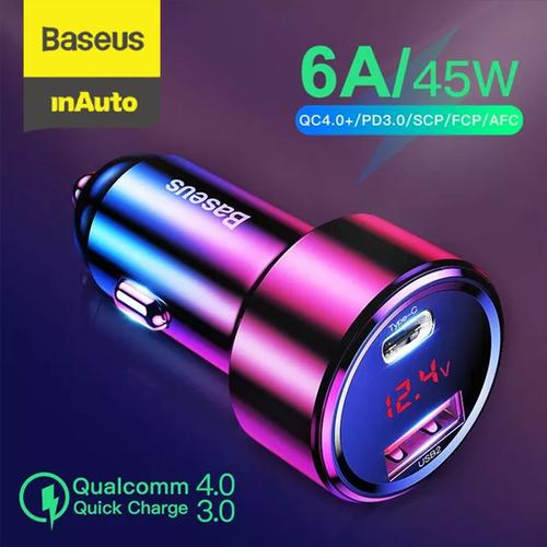 Gambar BASEUS CAR CHARGER QUICK CHARGE DUAL USB TYPE C CHARGER MOBIL 45W/6A - TYPEC USB dari Baseus Auto Life Kota Tangerang Tokopedia