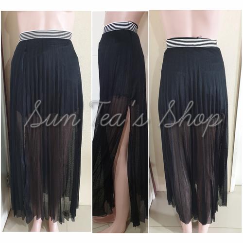 Jual Black pleated with slit maxi skirt 