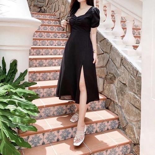 Jual Midi Dress Classic Slit Black Elegant Casual Puffy Sleeves BS - Kab.  Tangerang - snb_catwalk | Tokopedia