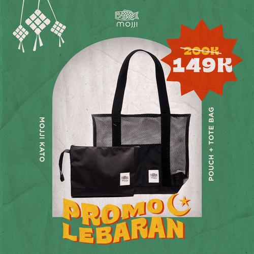 Foto Produk Bundle Tote Bag + Pouch Mojji KATO Mesh Tote Bag Jaring Hitam dari Mojji