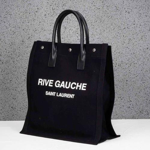 Saint Laurent Rive Gauche Tote Bag in White Linen and Black Leather  Replica-Replica Saint Laurent Rive Gauche Tote Bag in White Linen and Black  Leather