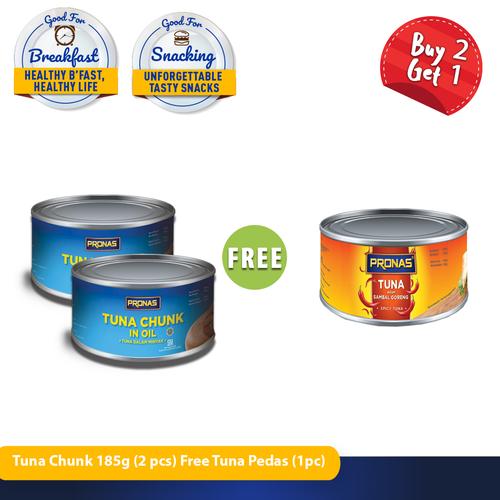 Foto Produk PRONAS Tuna Chunk In Oil 185g (2pcs) Free Tuna Sambal 185g (1pcs) dari Pronas Official Store