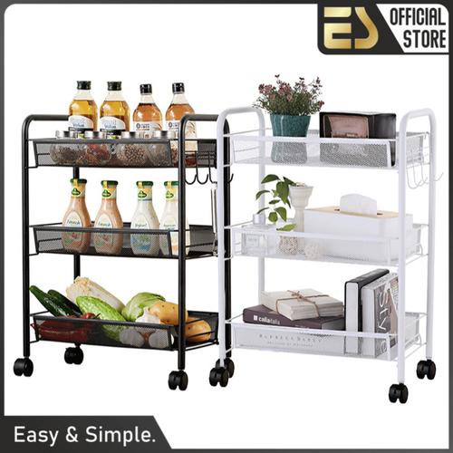 Foto Produk ES Rak Dorong 3 Tingkat Rak Serbaguna Rak Dapur Rak Kamar Mandi susun - Putih dari ES Official Store