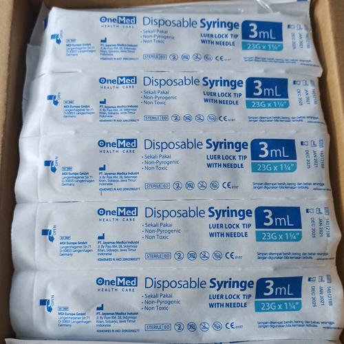 Gambar spuite 3 ml syringe onemed / syringe 1cc / Suntikan 1 cc eceran - Spuite 3cc dari Arti medika Kota Malang Tokopedia