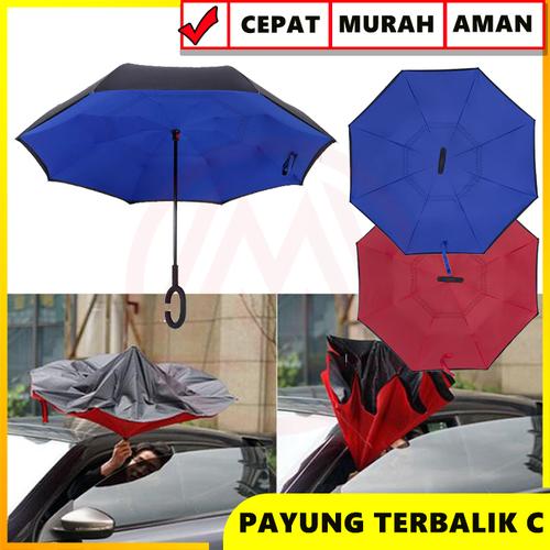 Foto Produk PAYUNG TERBALIK REVERSE KAZBRELLA UMBRELLA GAGANG C TERMURAH - Biru dari Modifikasi Market