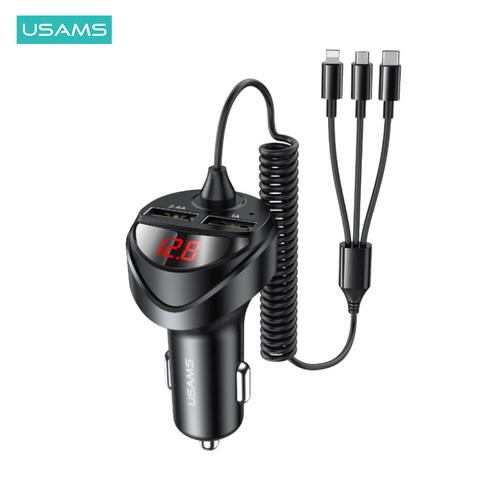 Foto Produk USAMS C22- 3.4A Dual USB Car Charger with 3IN1 Spring Cable dari USAMS ID Official