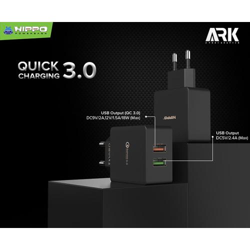 Foto Produk Hippo Ark 2 Adaptor Charger Quick Charge 3.0 TOTAL 30 W - Hitam, Adaptor Only dari Hippo Official Store
