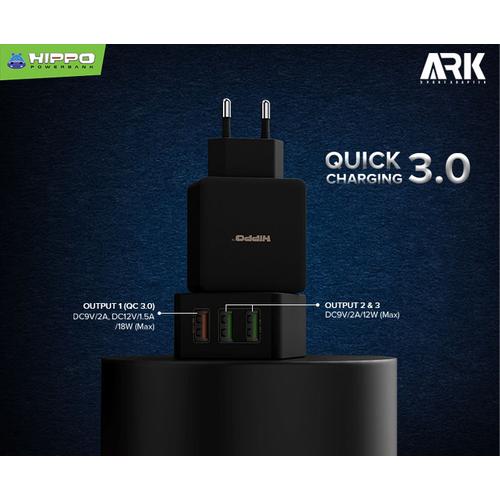 Foto Produk Hippo Ark 3 Adaptor Charger Quick Charge 3.0 TOTAL 30 W 3 port USB - Adaptor ONLY dari Hippo Official Store