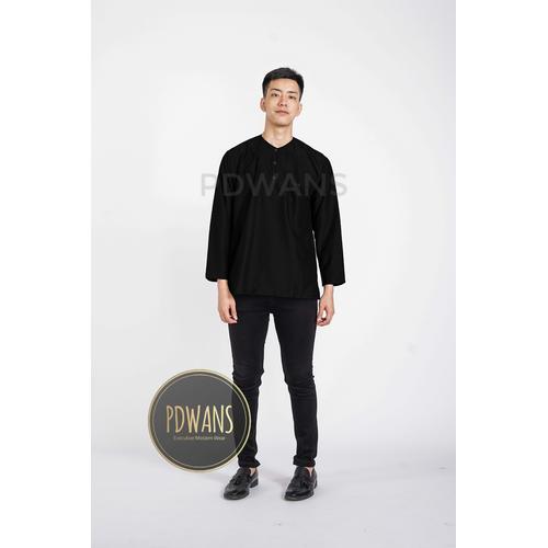 Foto Produk BAJU KOKO POLOS HITAM KATUN RAYON Kemeja Koko Baju Koko Lengan Panjang - Hitam, M dari PDWANS Official Store