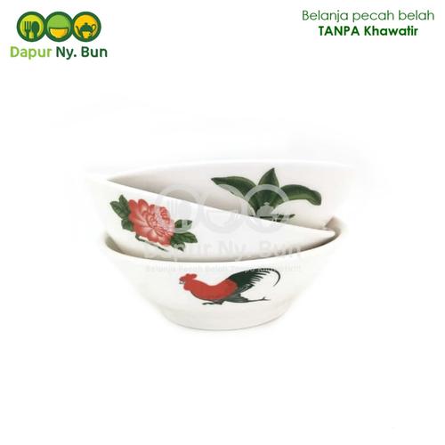 Foto Produk 1 Pc Mangkok Baso Motif Ayam Jago Bunga Ukuran 7Inch dari Dapur Ny.Bun