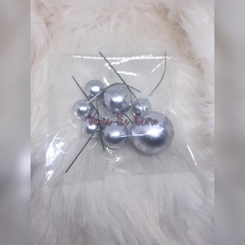 Foto Produk Topper Cake Bentuk Bola Silver Emas Mix Dekorasi Kue - SILVER dari Vania ES Store
