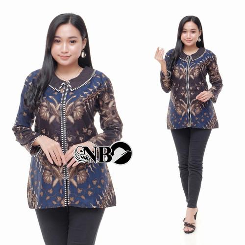 Foto Produk baju batik wanita modern blus atasan lengan panjang kombinasi kerja - motif 2, M dari batikita2