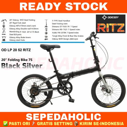 Foto Produk Sepeda Lipat 20 Inch ODESSY 20 52 RITZ SHIMANO ORIGINAL 7 SPEED - BLACK SILVER, 16 Inch dari Sepeda Holic