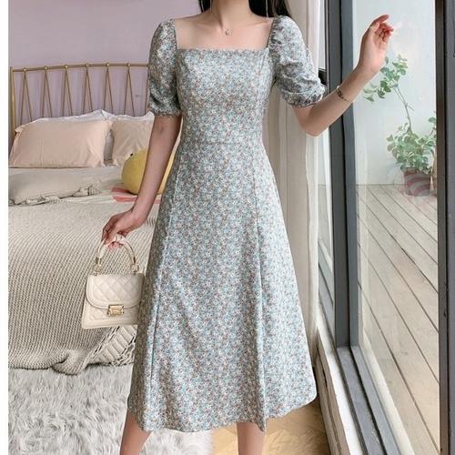Jual Midi Dress Floral Elegant Casual 