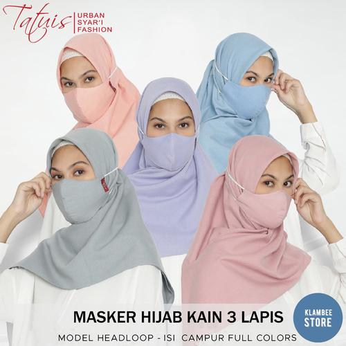 Foto Produk Masker Hijab Kain 3 Lapis Headloop Tatuis 1 pack isi 5pcs - Polos 10 dari Klambeestore